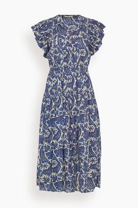 Kairi Flutter Sleeve Midi Dress in Ocean