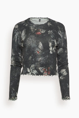 Printed Baby Crewneck in Red Grey Black Butterfly