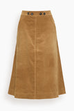 Sea Garrett Corduroy Midi Skirt in Khaki