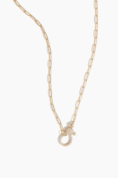 20" Paperclip Chain with Pave Clasp in 14k Yellow Gold