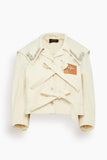 Simone Rocha Cropped Sailor Collar Workwear Bow Jacket in Ecru/Pearl/Clear