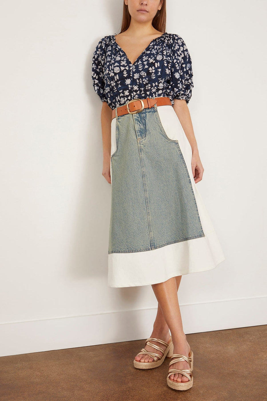 Apiece Apart Caminitas Puff Sleeve Top in Batik Geo Indigo