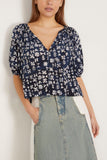 Apiece Apart Caminitas Puff Sleeve Top in Batik Geo Indigo