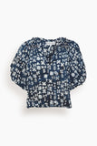 Apiece Apart Caminitas Puff Sleeve Top in Batik Geo Indigo