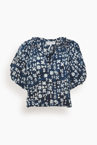 Caminitas Puff Sleeve Top in Batik Geo Indigo