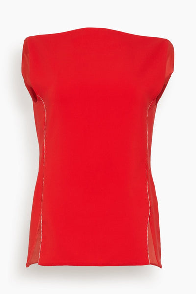 Stretch Viscose Cady Sleeveless Top in Lacquer
