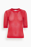 Rosetta Getty Tops Mesh Cropped Sleeve Sweater in Red Mesh Cropped Sleeve Sweater in Red
