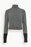 Plan C Tops Long Sleeve Turtleneck Knit in Pewter Grey Black Plan C Long Sleeve Turtleneck Knit in Pewter Grey Black