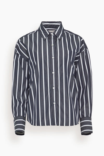 Watts Side Button Shirt in Navy Stripe