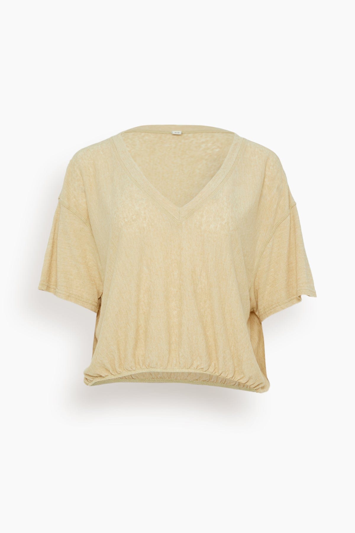 R13 Tops Gathered Hem V-Neck Tee in Khaki