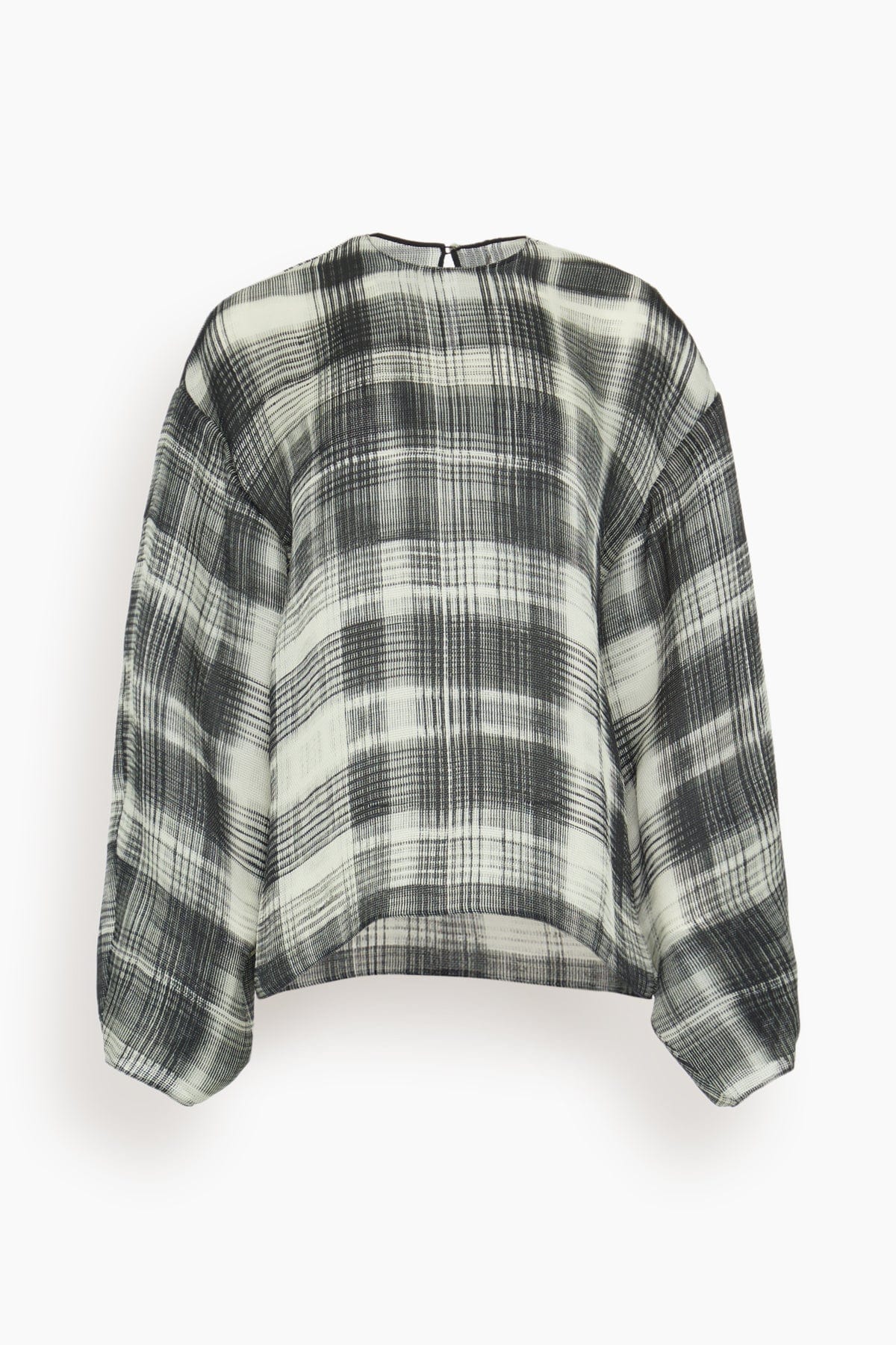 Brandon Maxwell The Briggs Relaxed Blouse with Balloon Sleeves in Smeared Plaid