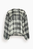 Brandon Maxwell The Briggs Relaxed Blouse with Balloon Sleeves in Smeared Plaid