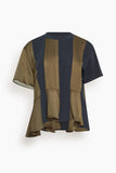 Satin x Cotton Jersey T-Shirt in Navy x Khaki