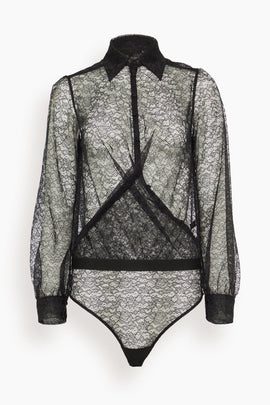 Petite Fleur Crossover Bodysuit in Black