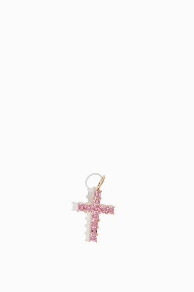 Vintage La Rose Necklaces Pink Sapphire Cross Pendant in 14k Yellow Gold