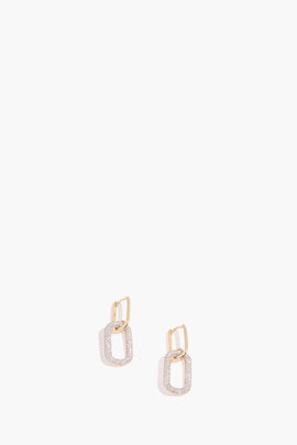 Pave Diamond Drop Link Earrings in 14k Yellow Gold