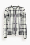 Brandon Maxwell The Greer Zip Front Knit Cardigan in Ivory Plaid