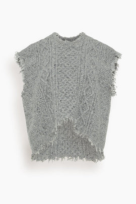 Boyfriend Cable Sweater Vest in Heather Grey Tweed