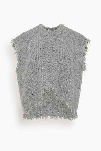 Boyfriend Cable Sweater Vest in Heather Grey Tweed