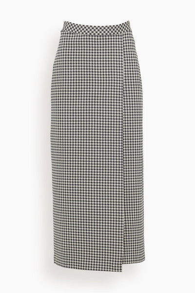 Gingham Pull-On Wrap Front Skirt in Black/White