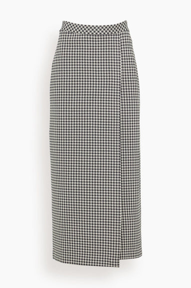 Rosetta Getty Skirts Gingham Pull-On Wrap Front Skirt in Black/White