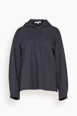 Eco Poplin Hooded Shirt in Navy