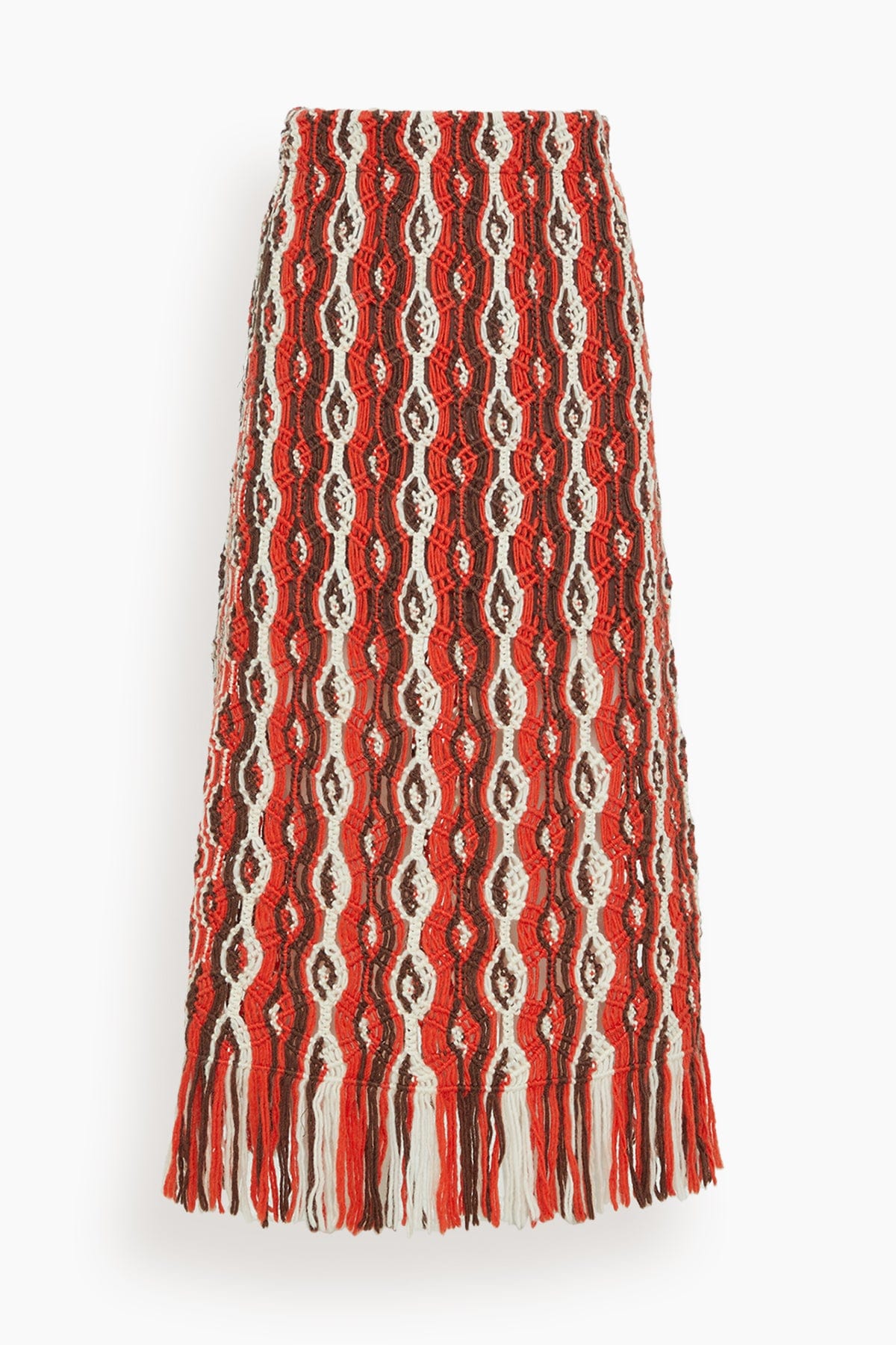 Sea Skirts Drew Macrame Knit Skirt with Fringe in Red