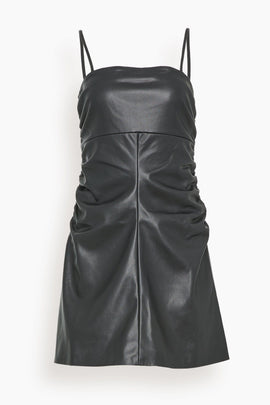 Faux Leather Fitted Spaghetti Mini Dress in Black