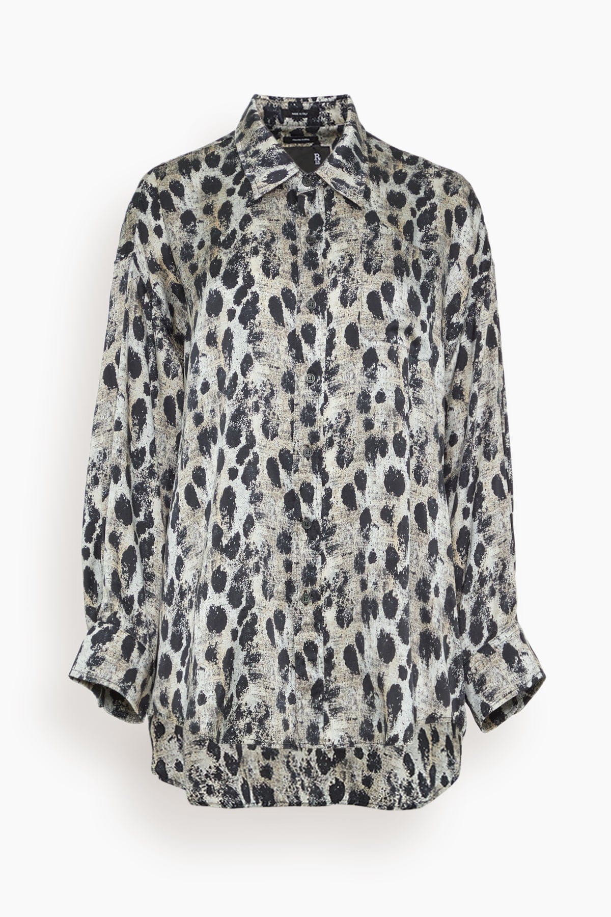 R13 Drop Neck Shirt in Black Silver Leopard