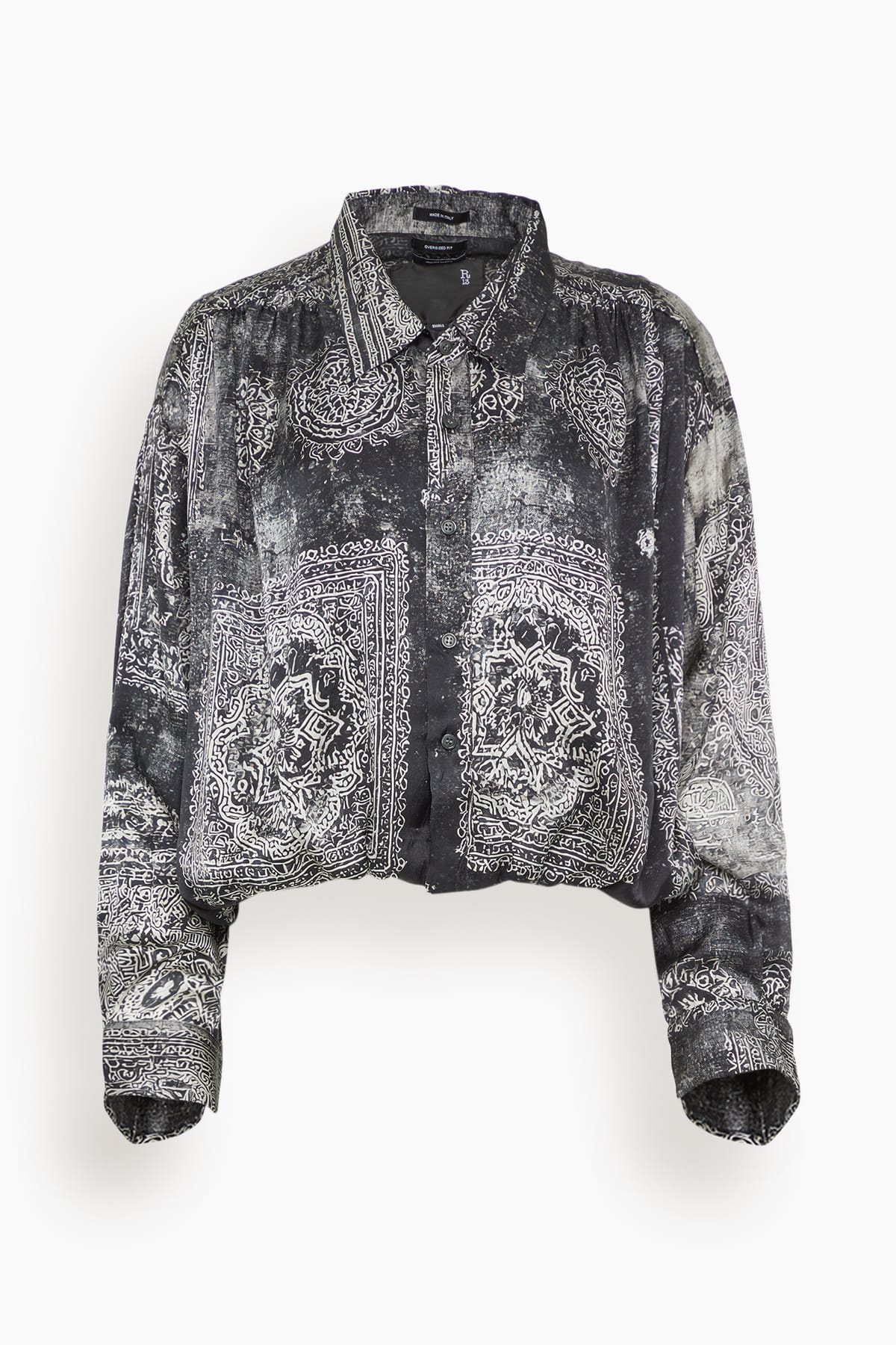 R13 Bubble Shirt with Gathered Yoke in Black Multi Medallion