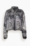 R13 Bubble Shirt with Gathered Yoke in Black Multi Medallion