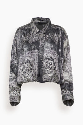 Bubble Shirt with Gathered Yoke in Black Multi Medallion