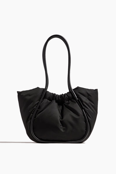 Large Ruched Puffy Nylon Tote in Black