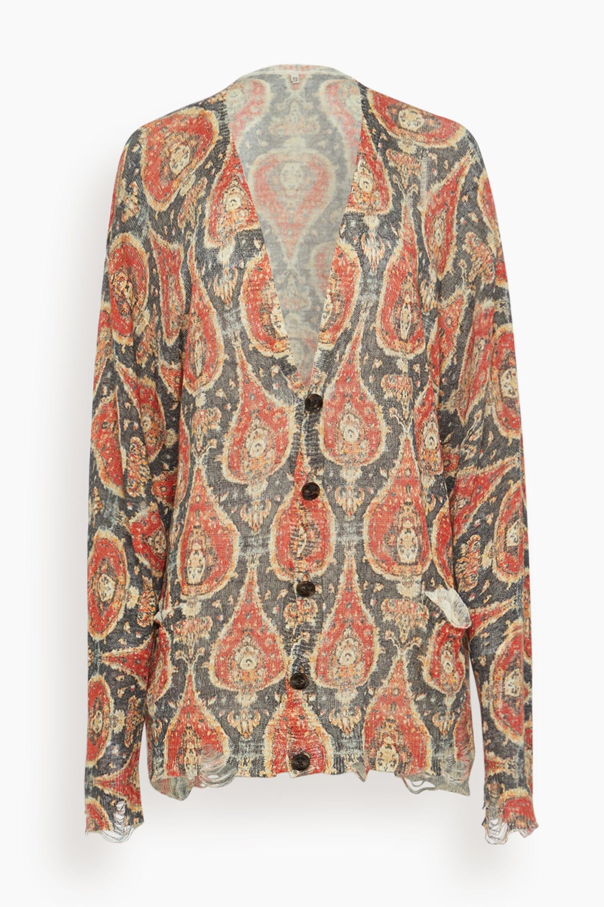 R13 Printed Boyfriend Cardigan in Black/Red Multicolor