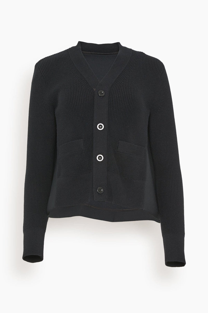 Sacai Suiting Bonding x Cotton Cashmere Knit Cardigan in Black