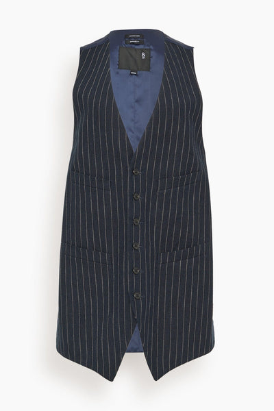 Elongated Vest in Dark Navy Stripe