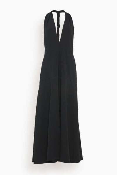 Matte Viscose Crepe Twist Back Dress in Black