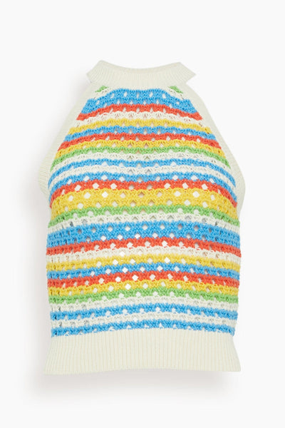 Maddison Halter Knit Top in Blue Multi Stripe