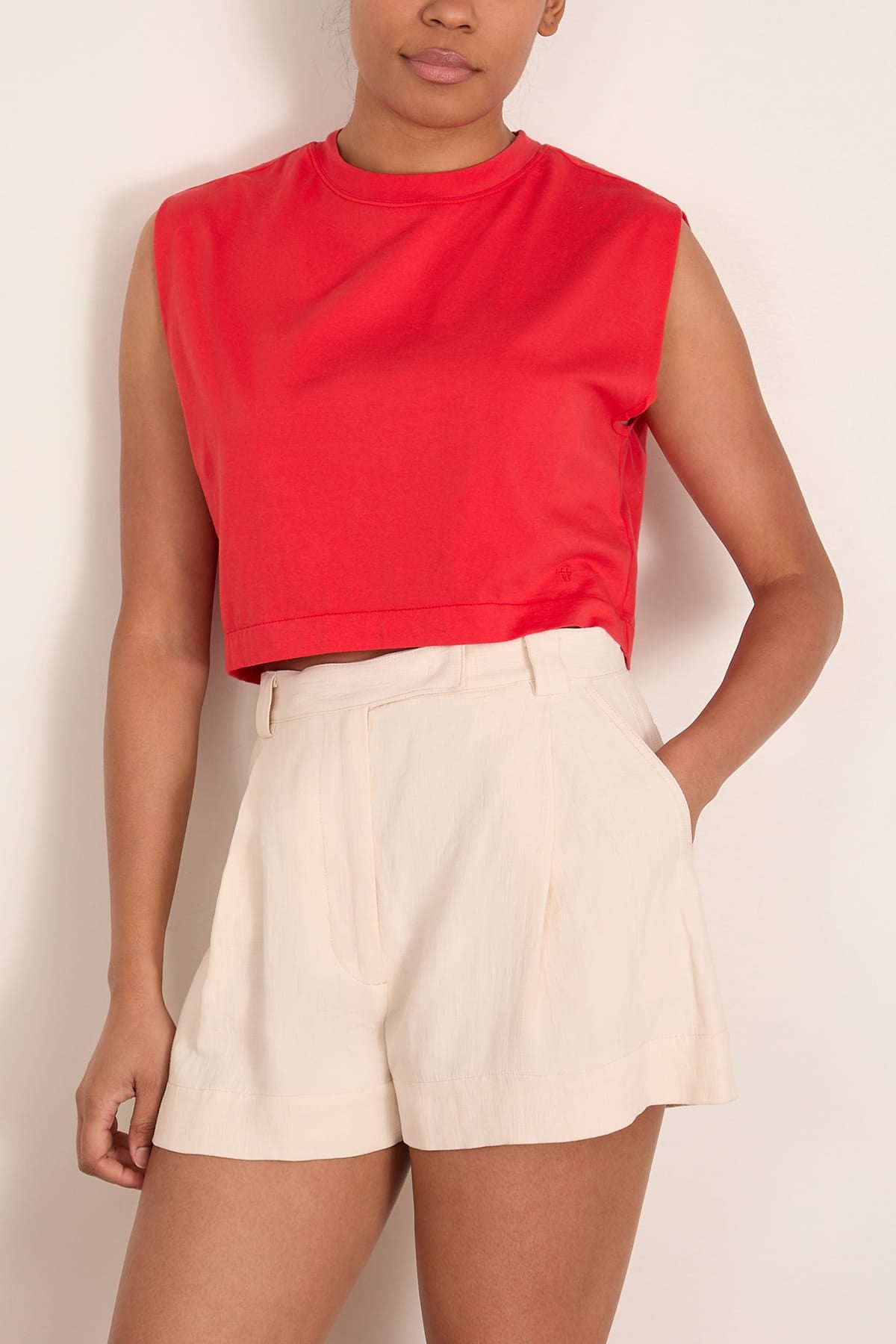Forte Forte Organic Cotton Jersey Wide Shoulder Top in Rouge