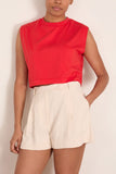 Forte Forte Organic Cotton Jersey Wide Shoulder Top in Rouge