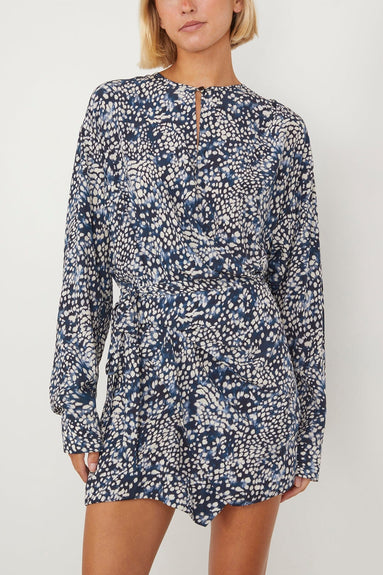 Isabel Marant Cocktail Dresses Habla Floral Asymmetric Long Sleeve Wrap Dress in Midnight/White Isabel Marant Habla Floral Asymmetric Long Sleeve Wrap Dress in Midnight/White