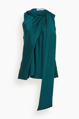 Mckinnon Tie Neck Short Sleeve Top in Emerald