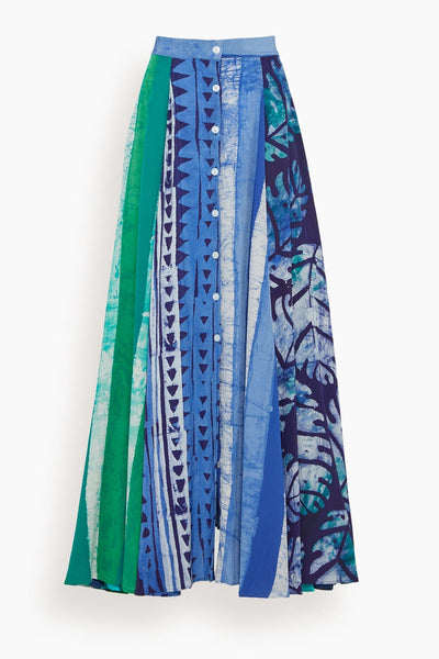 Hand-Batik Mixed Print Silk A-Line Long Skirt in Multicolor