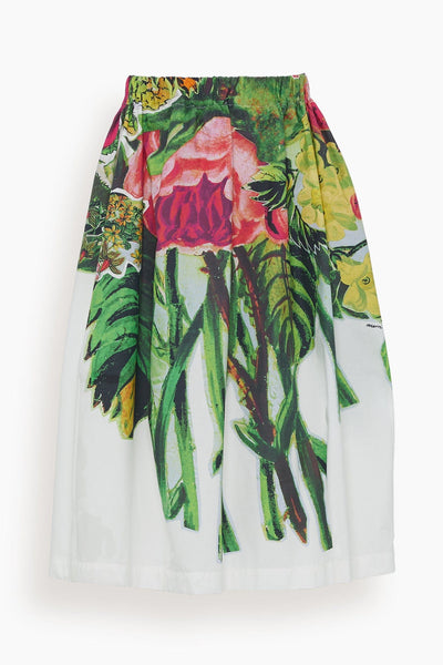 Mystical Bloom Print Poplin Skirt in Lily White