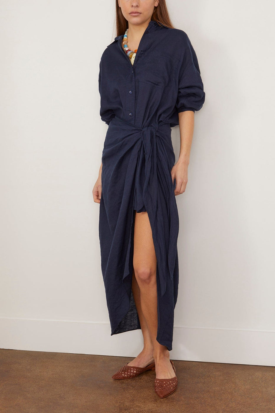 Apiece Apart Casual Dresses Alessandra Sarong Shirt Dress in Navy Alessandra Sarong Shirt Dress in Navy