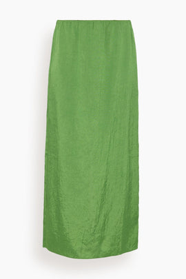 Summer Acetate Crinkle Maxi Slip Skirt in Chartreuse