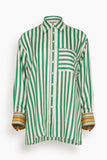 Paula Marie Silk Twill Shirt in Green Stripes