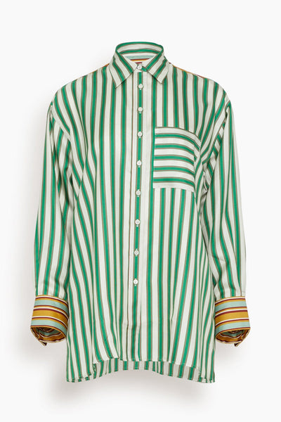 Marie Silk Twill Shirt in Green Stripes