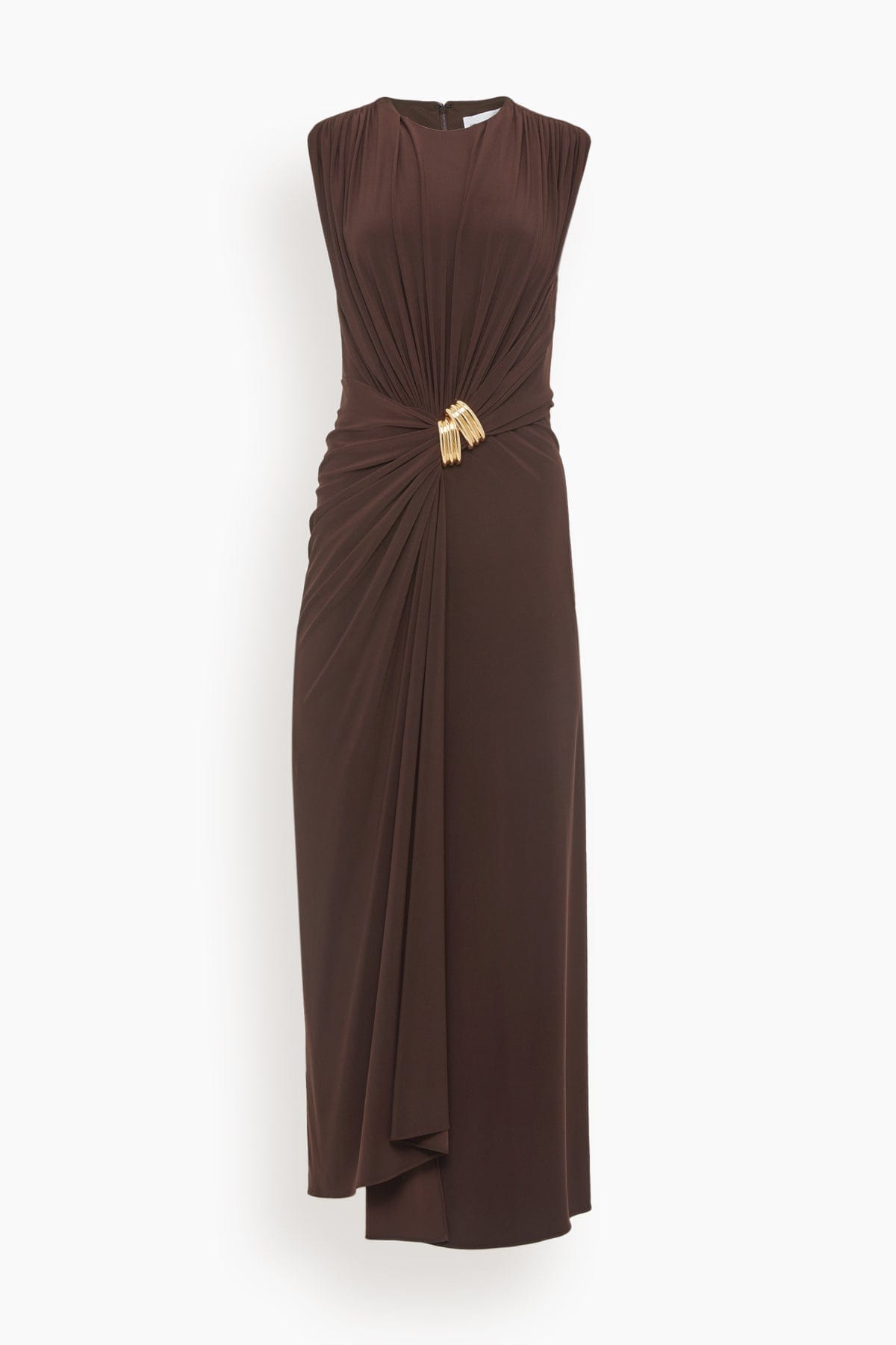 Brandon Maxwell Serena V-Neck Dress in Espresso Hampden Clothing Brandon Maxwell Serena V-Neck Dress in Espresso Hampden Clothing