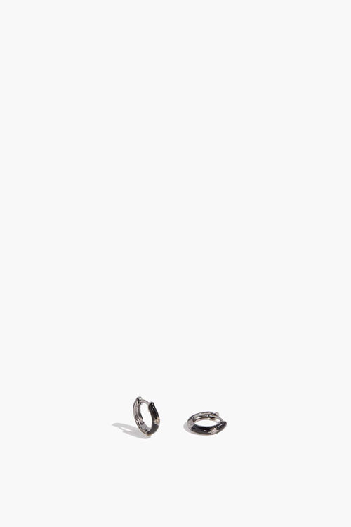 Theodosia Earrings Black Enamel Silver Huggies
